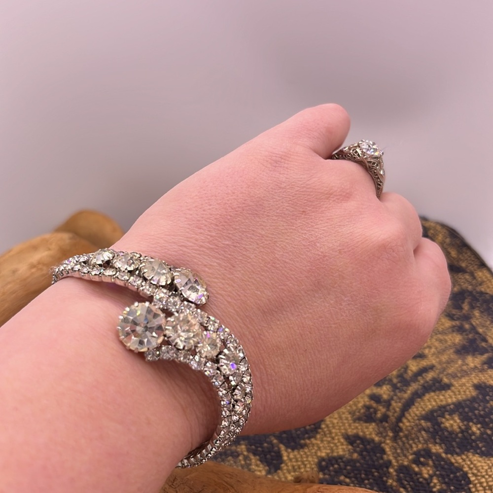 Hinged Clamp Graduated Rhinestone Vintage Bracelet Duo - Picture 3 of 8
